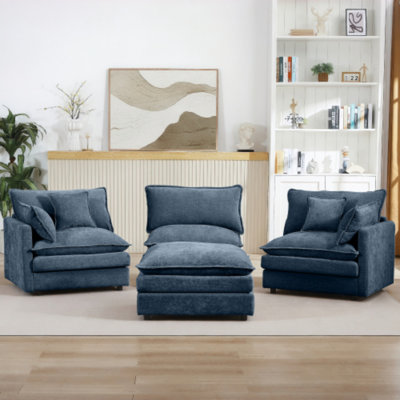 102" Modular Sectional Sofa, L-Shaped Couch Set With Movable Ottoman For DIY Combination, 3 Seater Cloud Chenille Sofa For Living Room