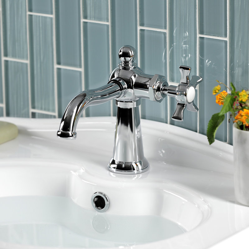 Kingston Brass Fuller Single-Handle 1-Hole Deck Mount Bathroom Faucet with Push Pop-Up, Polished Chrome, Cross