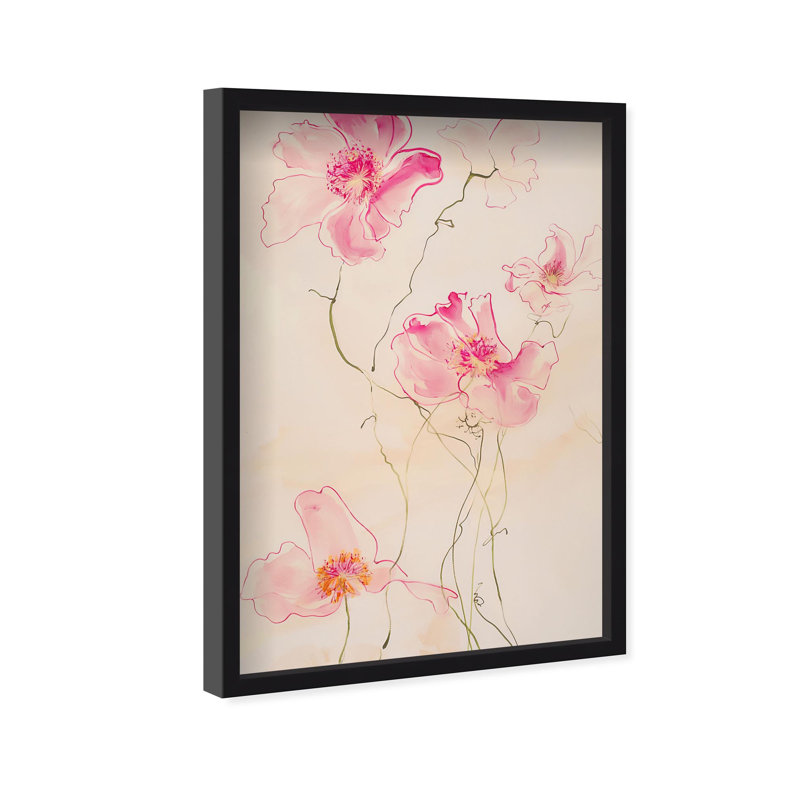 Oliver Gal Pink Flower II Floral & Botanical - Luxury Shadowbox Framed Wall Art, 25.5" H x 17.5" W, Black