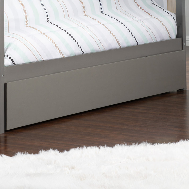 Lit gigogne escamotable en bois massif Rasnick, Gris, Double