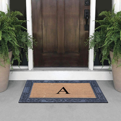 Natural Rubber & Coir 24x36 Monogrammed Doormat For Front Door, Anti-Shed Treated Durable Doormat