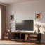 Meuble télé moderne avec 4 tiroirs, 2 rangements fermés et portes en rotin