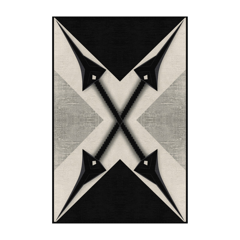Tapis gris doux et moelleux à motif géométrique moderne Dunklin Naginata, 7 x 10