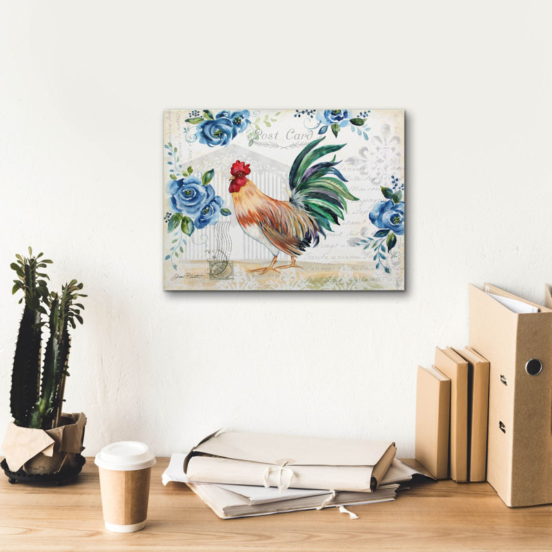  «Seasonal Rooster 2» par Jean Plout, art mural sur toile, H 12 po x l 16 po x P 0,75 po