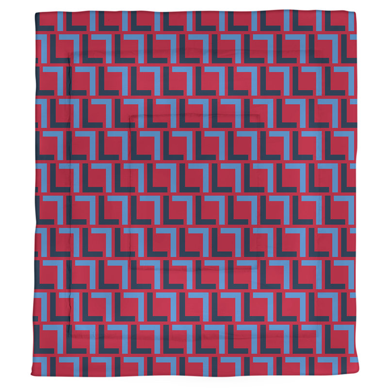 Geometric Shapes Comforter, Twin Comforter, Navy/Silver/Red