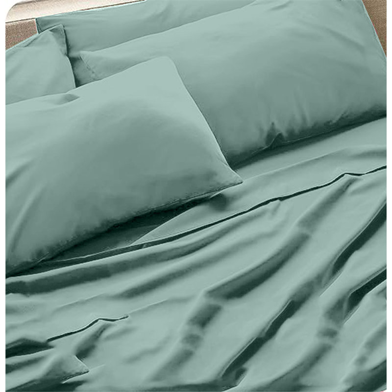 Rayon Sheet Set, Queen Sheet Set + 1 Fitted Sheet + 4 Pillowcases, Light Teal