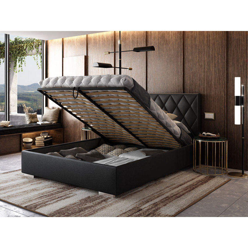 Adelajde Upholstered Storage Bed, Black, 180 x 200 cm