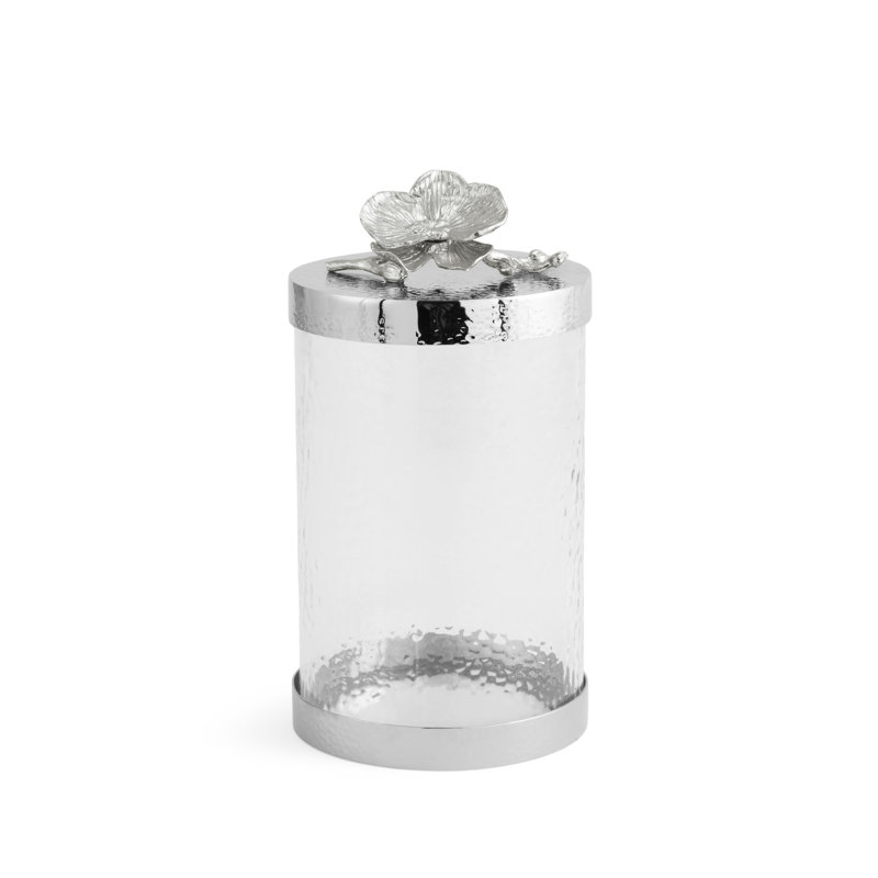 Orchid Kitchen Canister, 10" H x 5.5" W x 5.5" D, White