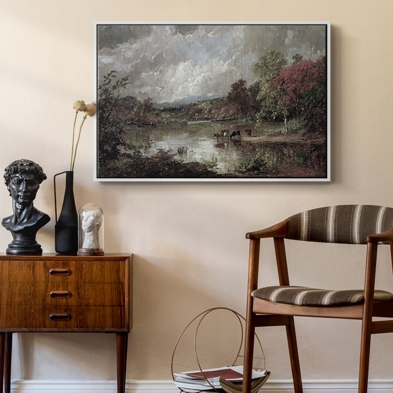 Paysage rétro-XXII, H 17 po x l 25 po, Toile encadrée flottée blanche