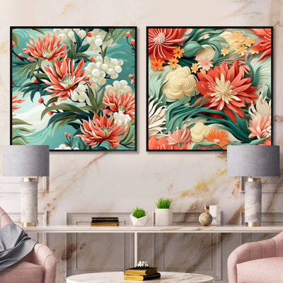 Tropical Coastal Escape - Ensemble de 2 collages carrés floraux
