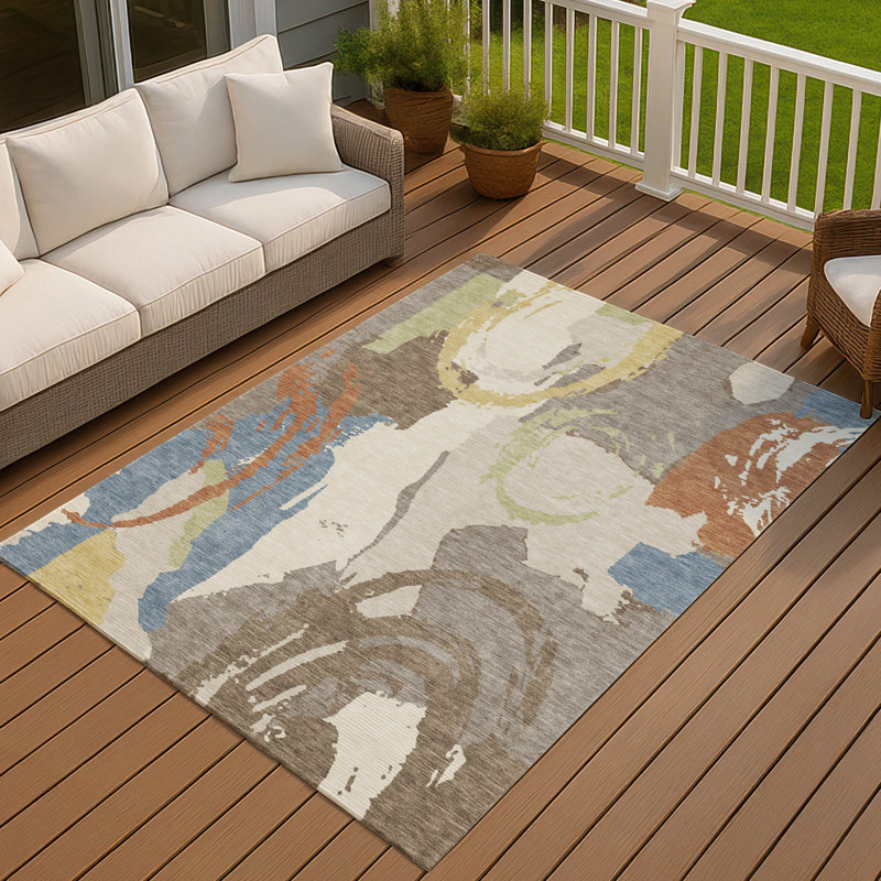 Machine Washable Indoor/Outdoor Chantille ACN2652 Abstract Rug, 10' x 14', Taupe