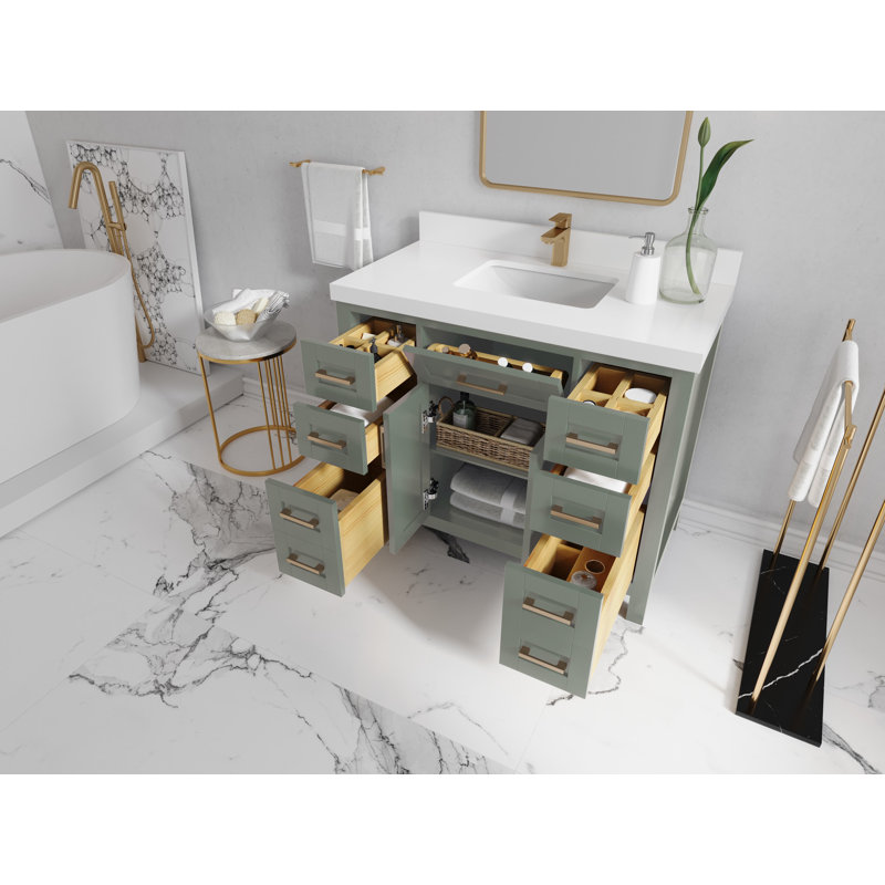 Cambridge 42 In. W X 22 In. D Single Sink Bathroom Vanity In Evergreen With 2 In. Quartz, Carrara Quartz