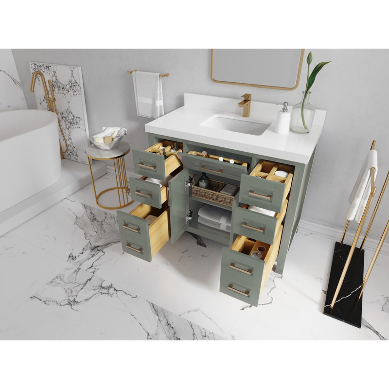 Cambridge 42 In. W X 22 In. D Single Sink Bathroom Vanity In Evergreen With 2 In. Quartz, Viola Gold