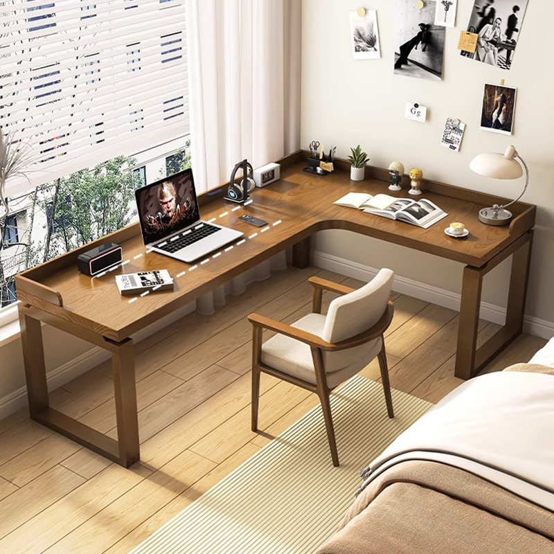 Bureau en L en bois massif avec chicane, H 29,53 po x l 62,99 po x P 47,24 po