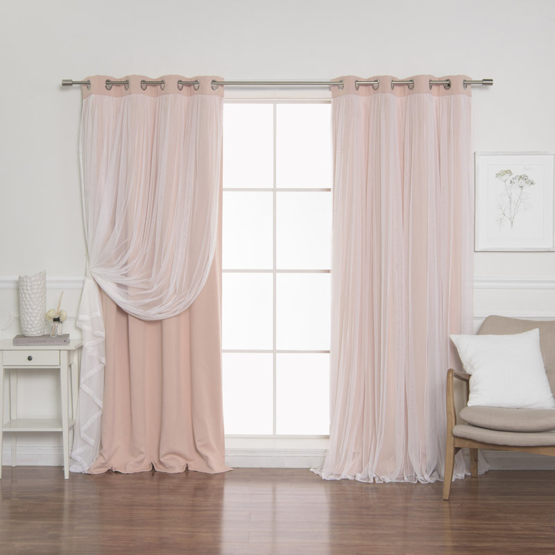 Rideau occultant en polyester Fortuna, Vieux rose