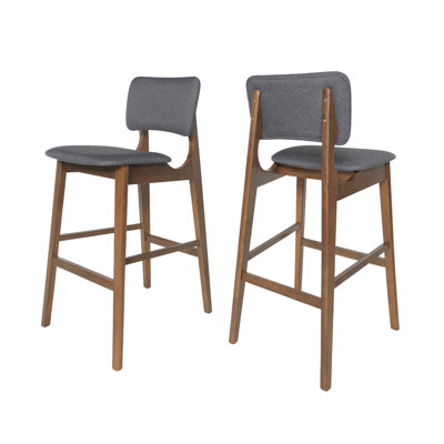 Chaise de bar élégante avec une touche Mid-Century, siège en tissu gris anthracite, fabrication robuste en bois d'hévéa, chaise d'une hauteur de 30,50 po, structure, siège pour le salon