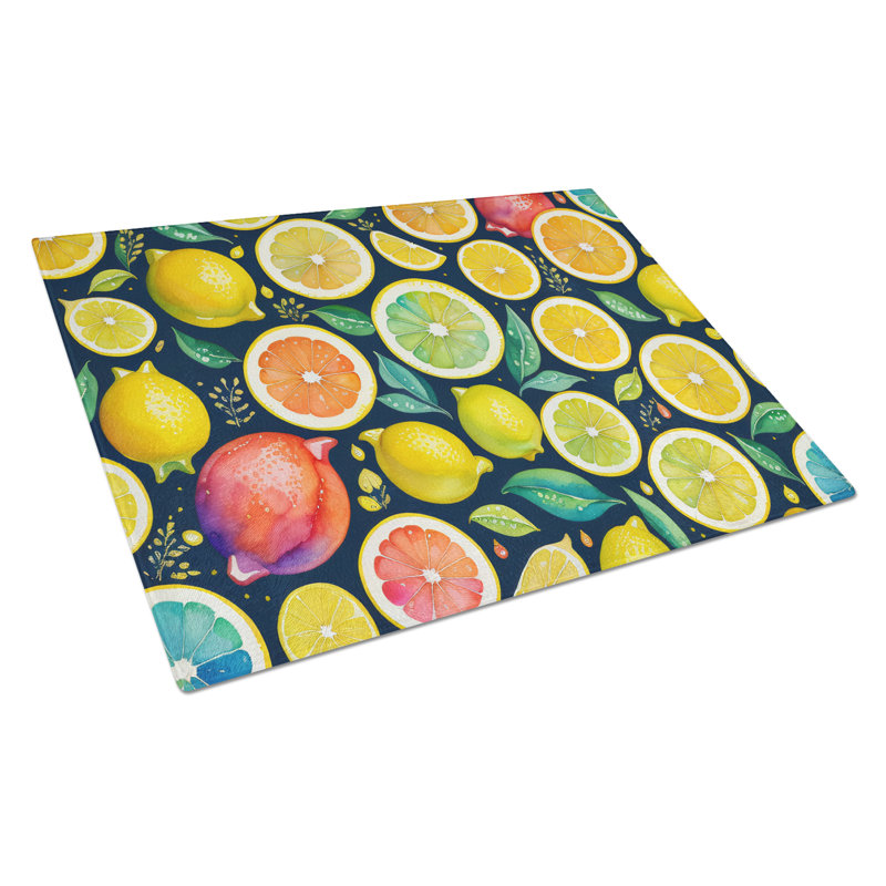Grande planche à découper en verre avec citrons colorés