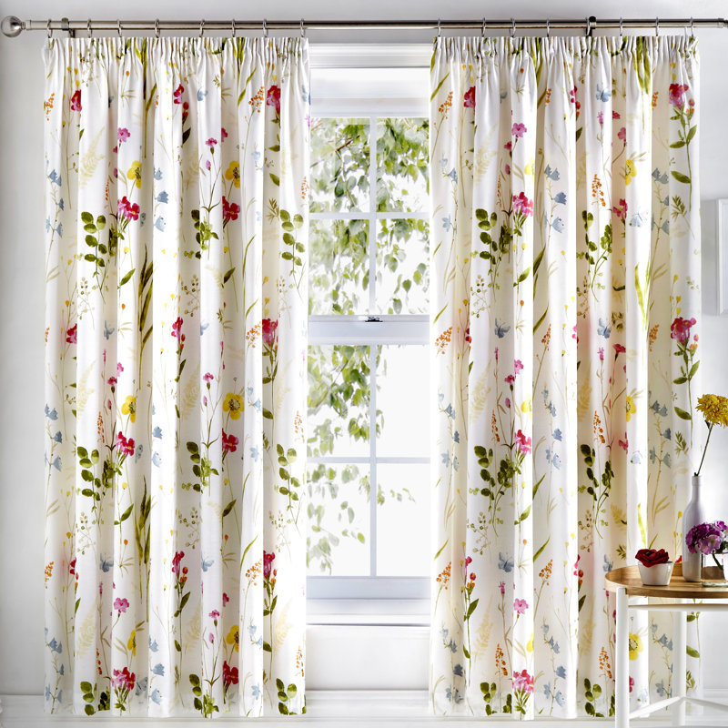 Spring Glade Semi Sheer Curtain Pair, White