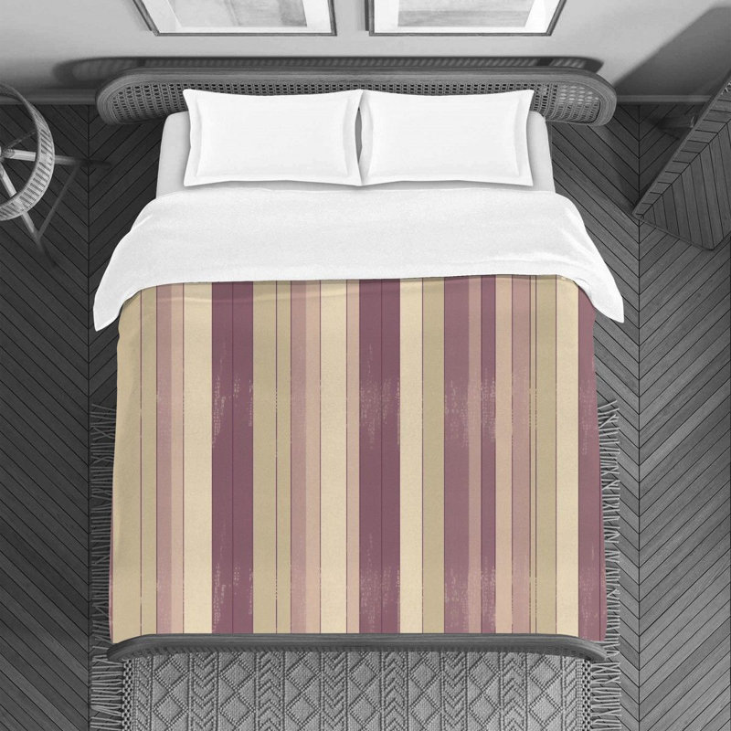 Housse de couette à rayures verticales, Housse de couette pour lit simple, Mauve / beige