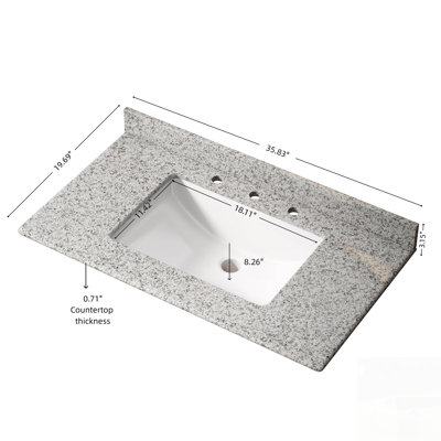 Granite Bathroom Vanity Top with Undermount White Ceramic Sink, Durable Stain-Resistant Countertop Featuring Pre-Drilled Faucet Holes and Overflow Hole for Modern Hygienic Bathroom Design