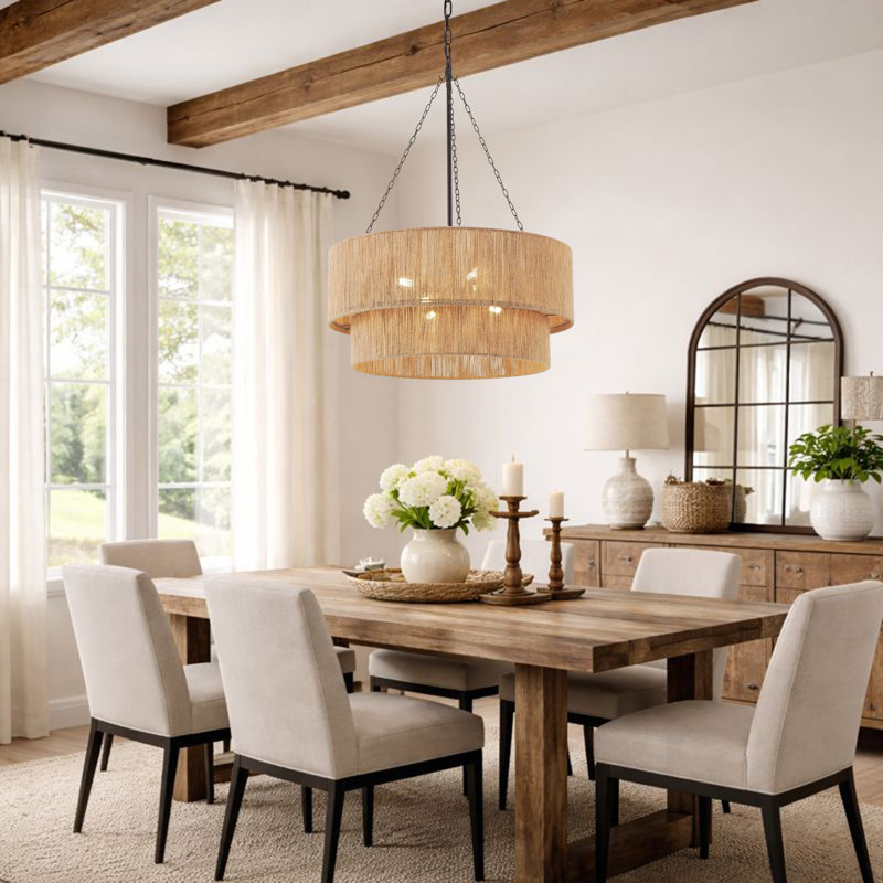 23.6" 6-Light Modern Rope Drum Chandelier, Bronze