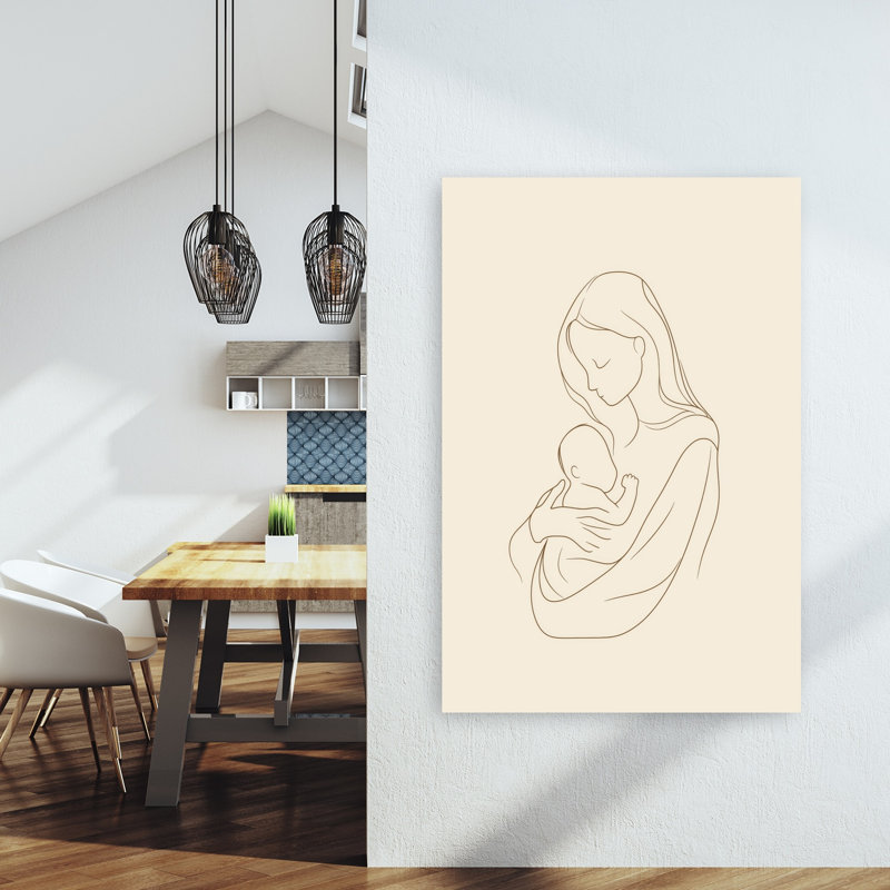 Mother Baby Embrace Minimalist Peaceful Serene Wall Art Print by Mathieu - Wrapped Canvas Print, 152.4cm H x 101.6cm W