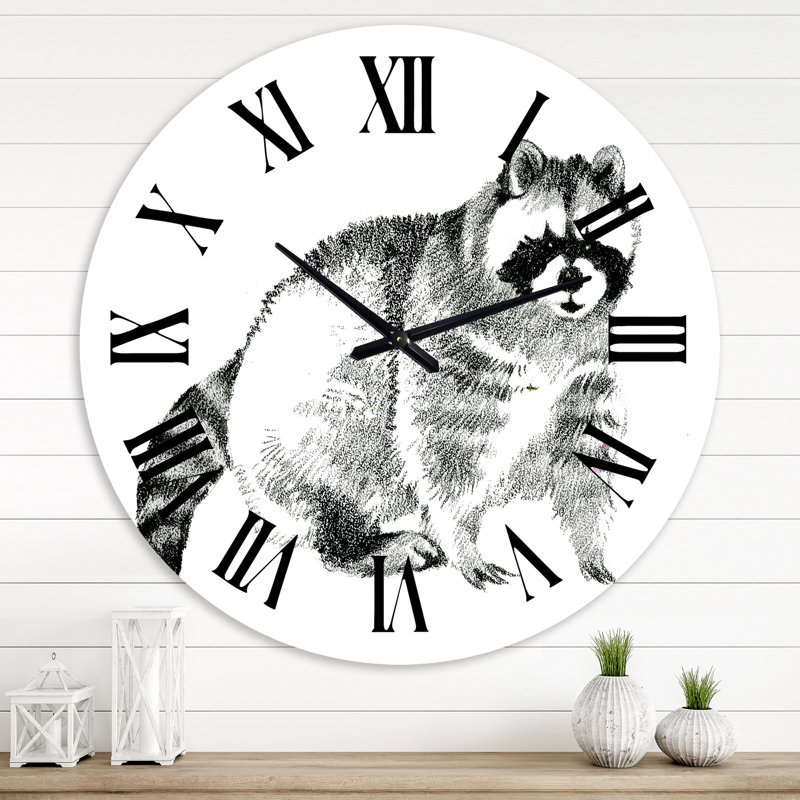 Portrait monochrome de raton laveur - horloge murale de ferme, Surdimensionné