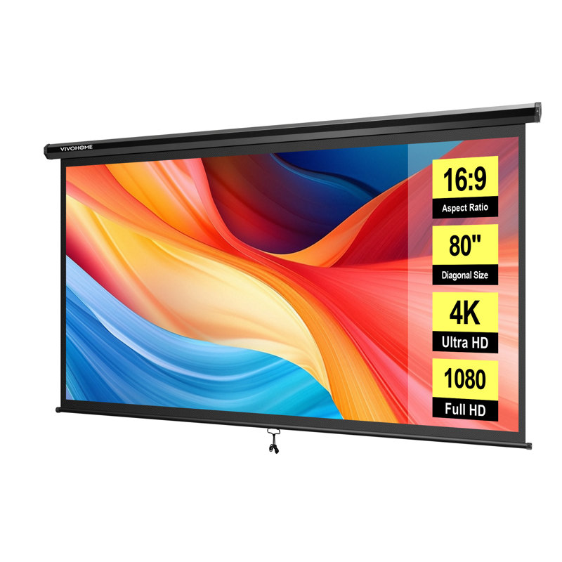 Écran de projecteur manuel monté au plafond, 80 po en diagonale (49 po x 74 po), White