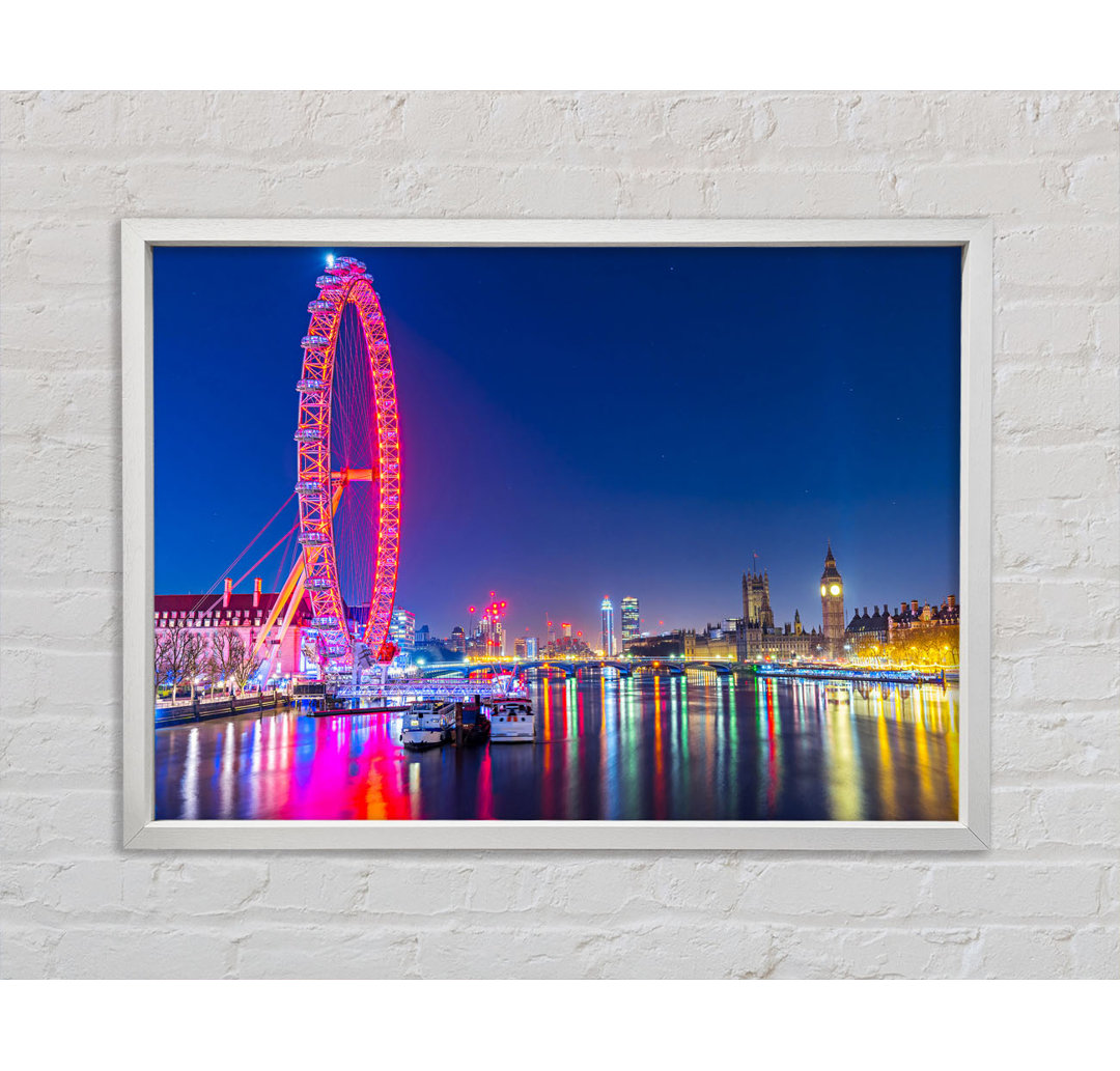 London Eye Regenbogen Themse bei Nacht - Einzelner Bilderrahmen Kunstdrucke auf Leinwand