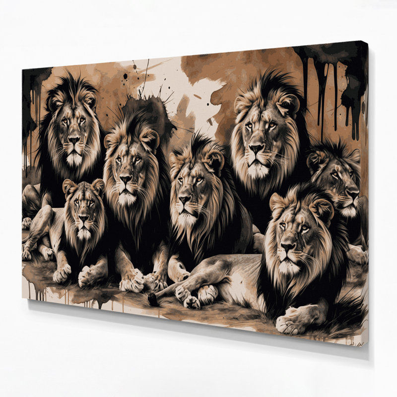 «Big Cats Lions», art mural sur toile noire, H 12 po x l 18 po