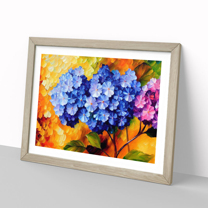 Hydrangea Flower Vol.2 - Single Picture Frame Painting, 46cm H x 64cm W x 2cm D, Oak