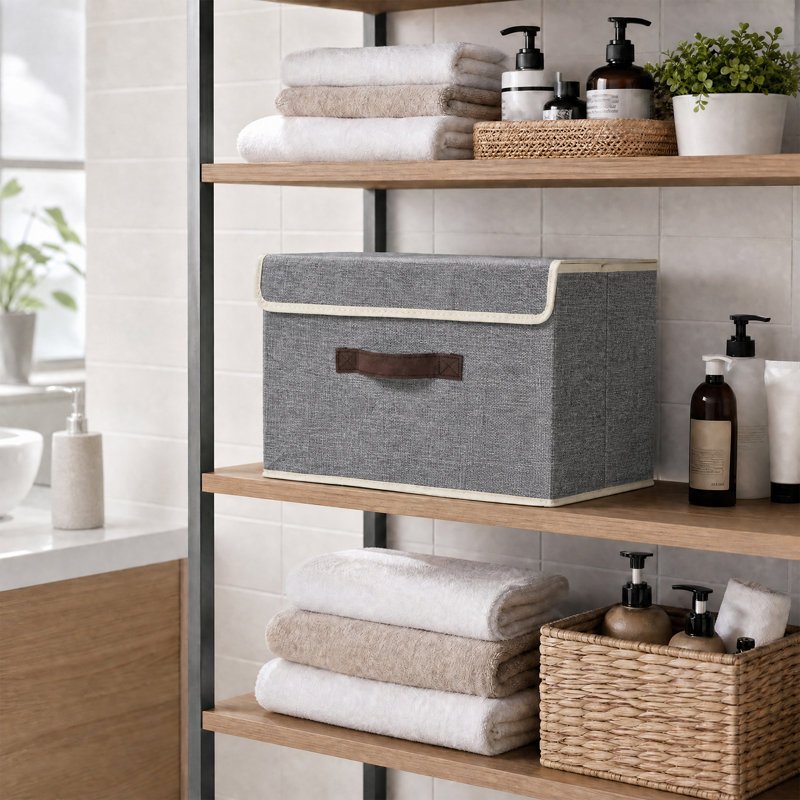 Paquet de 3 bacs de rangement en tissu avec couvercles, boîtes en tissu pliables avec poignées, organisateurs de placard gris, 15 x 10 x 10 po