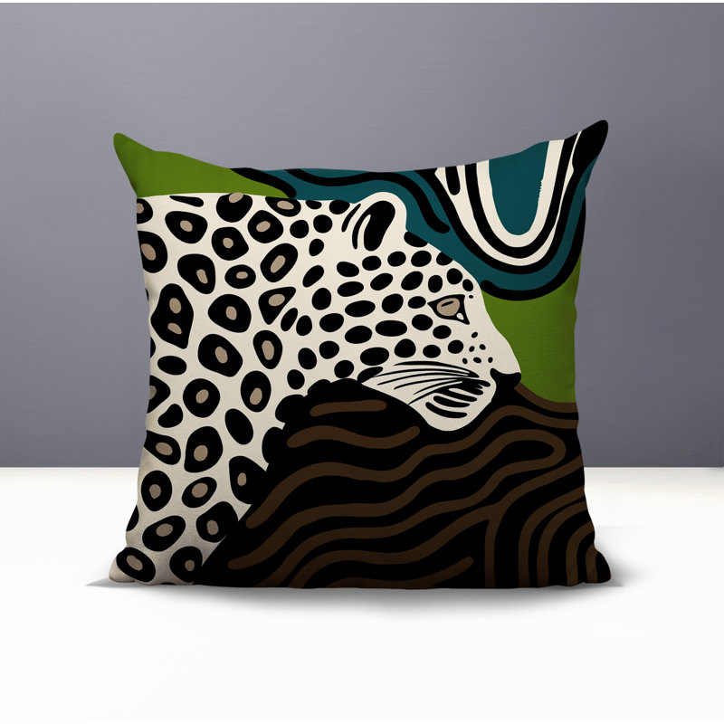 Oreiller carré réversible intérieur / extérieur Shiel Leopard, Carré 16 po, Émeraude