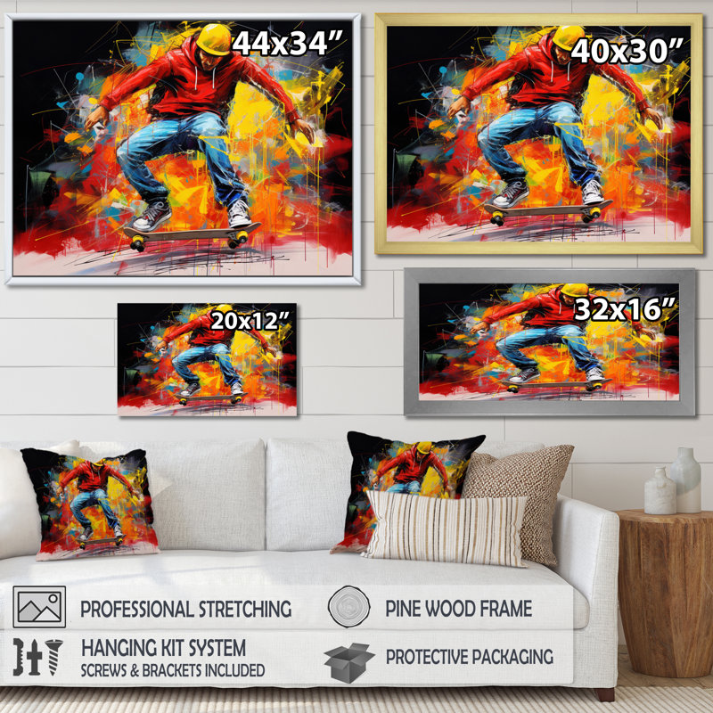 «Skateboard Street II», reproduction sur toile, H 34 po x l 44 po x P 1,5 po, Toile tendue
