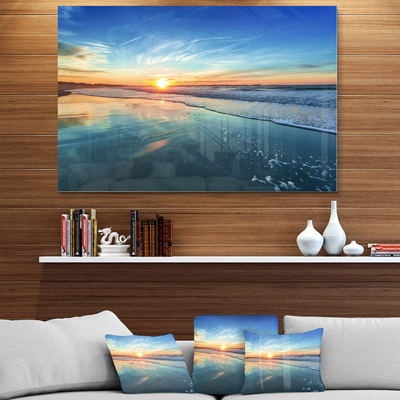 Paysage marin «Seashore with Distant Sunset», reproduction de photo, Métal métal, H 30 po x l 40 po, Ne s’applique pas