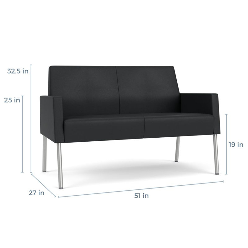 Mystic Lounge Reception Loveseat, Silver Steel, Modena Graphite
