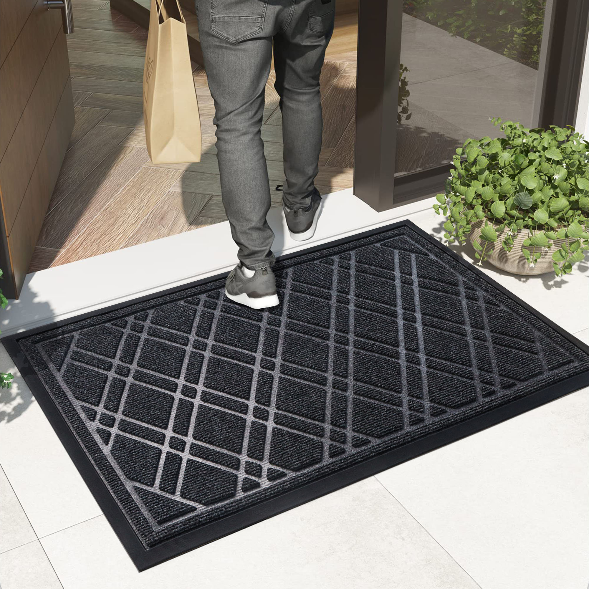 Lodewyk Decorative Non-Slip Indoor Outdoor Door Mat Latitude Run Color: Black, Mat Size: 17 W x 30 L