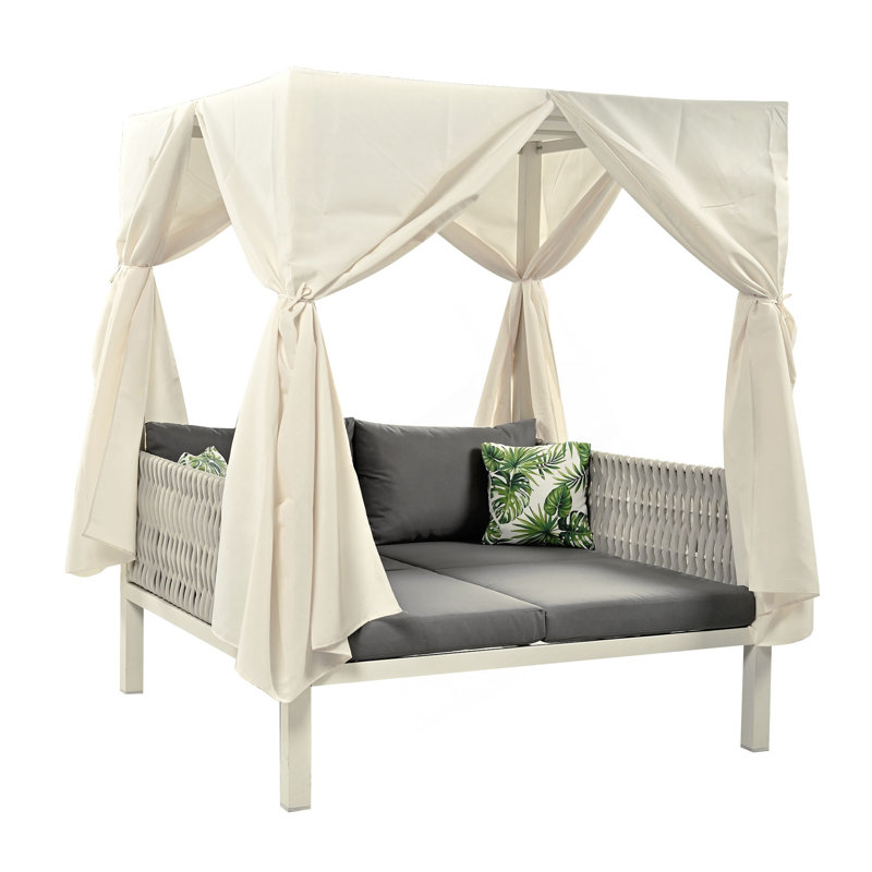 Elegant Outdoor Patio Sunbed With Canopy And Thick Cushions, Gray