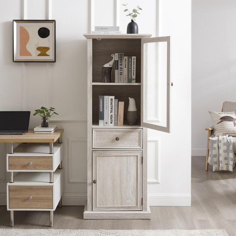 Tall Storage Cabinet, Freestanding Cabinet With Glass Door And Shelves, Sideboard Cabinet, Cabinet With Drawer For Living Room, Kitchen, Dining Room, Office, BRO
