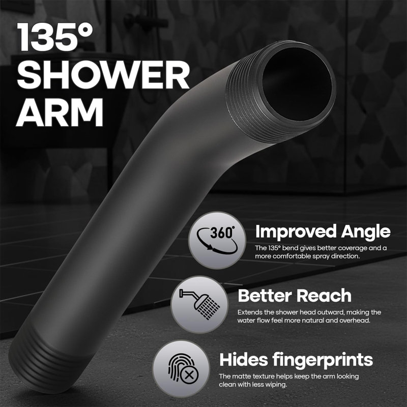 Shower Arm 6 Inch Stainless Steel Wall Mounted Shower Arm with 1/2 Inch Threaded IPS, Matte Black