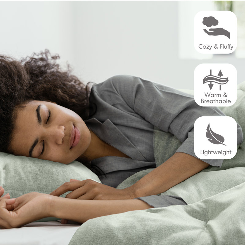Rayne Chambray Print Lightweight Modern Comforter Set, Sage Green, Full/Queen Comforter + 2 Standard Shams