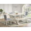 L'ensemble de table de style Mid-Century 6 pièces comprend une table moderne en lin blanc, un petit banc en bois et 4 chaises de salle à manger en tissu de lin Shitake avec dossier haut - finition noire brossée-390708261-325617106
