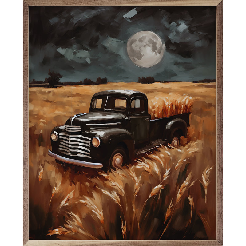 «Black Truck In Hayfield» sur, H 20 po x l 16 po
