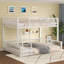 Structure de lit superposé surélevé en métal double TG avec échelle, garde-corps de sécurité, assemblage facile, blanc doux