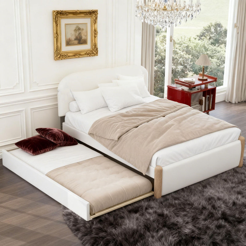 Lit plateforme tapissier Berber, Blanc, Double