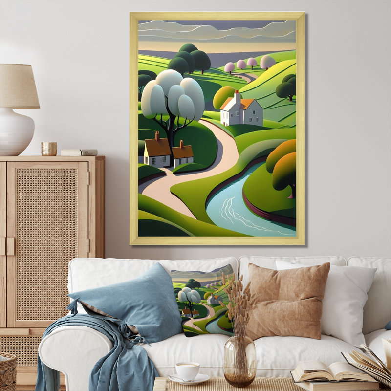 «Little Spring River In Abstract Green Mountains», art mural abstrait sur toile, H 44 po x l 34 po x P 1,5 po