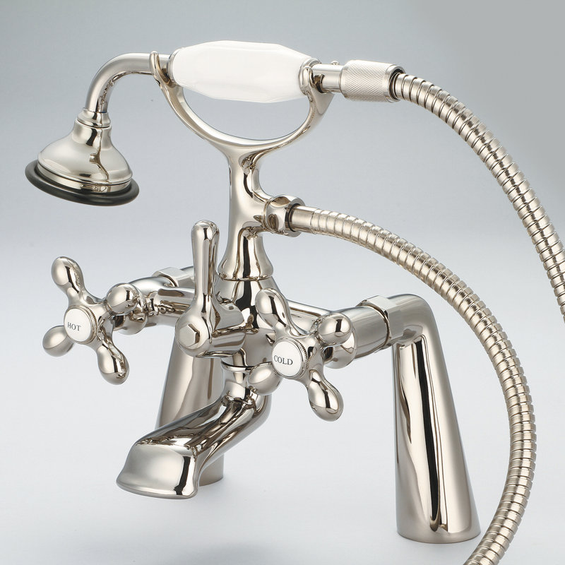 Stonington 3 Handle Deck Clawfoot Tub Faucet, Hand Polished, Richly Triple Plated Chrome Finish, Cross Handles