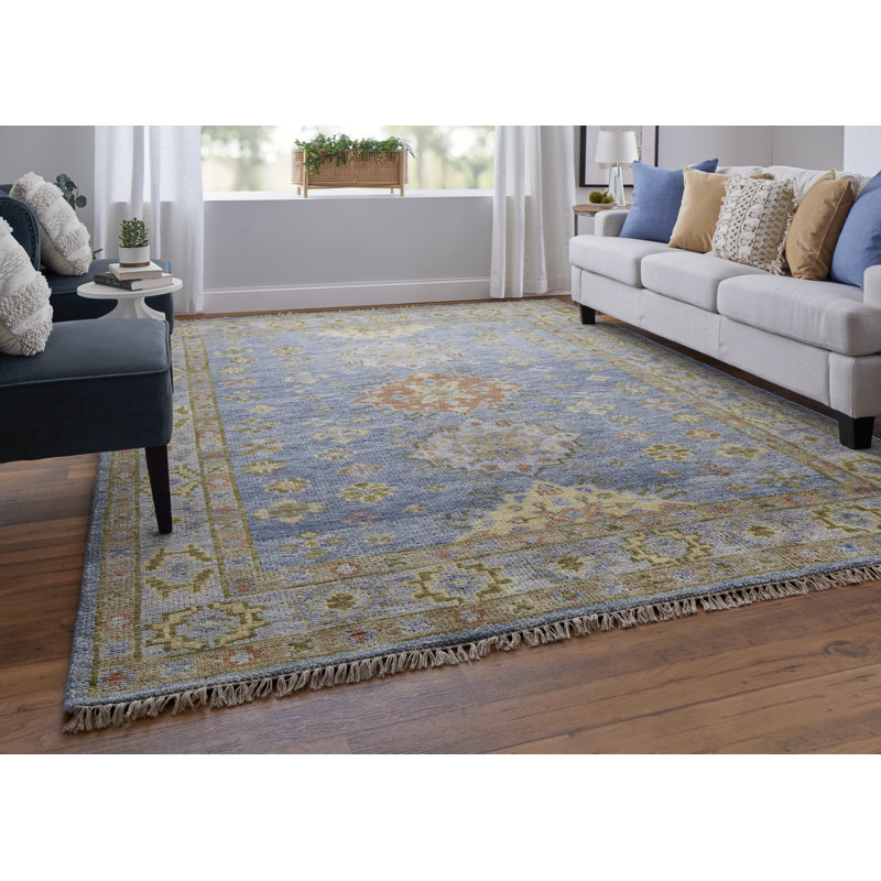 Nacy Wool Oriental Area Rug, Rectangle 3' x 5', Blue