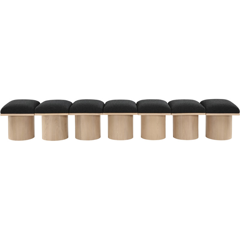 Banc rembourré Horatia, Tissu bouclé noir, Naturel, H 17,5 po x l 108,5 po x P 18 po