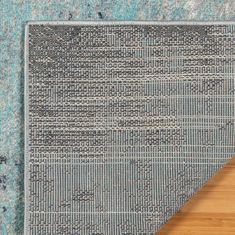 Gretchen Satori Modern Abstract Aqua/Navy Blue/Gold/Ivory Polypropylene Indoor Area Rug, Rectangle 5'3" x 7"